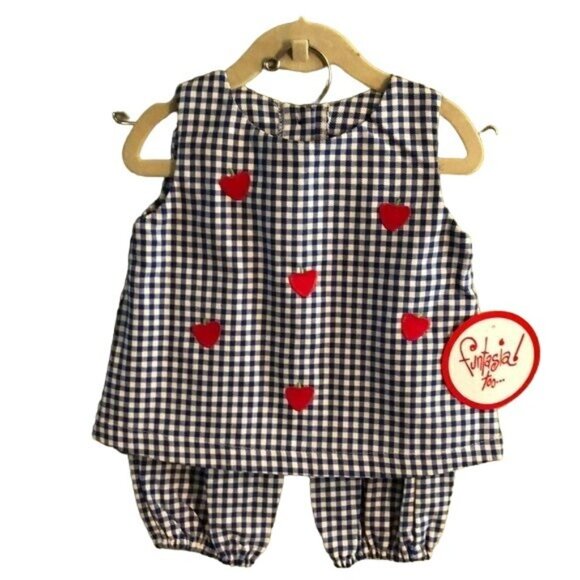 Funtasia! too... 2 Piece Bloomer Set, White/Blue Checkered, Apple Applique, Size - Picture 1 of 3